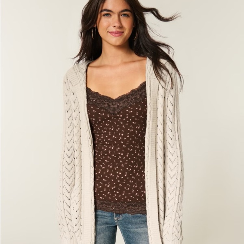 Holster Pointelle Hooded Open Cardigan NWT